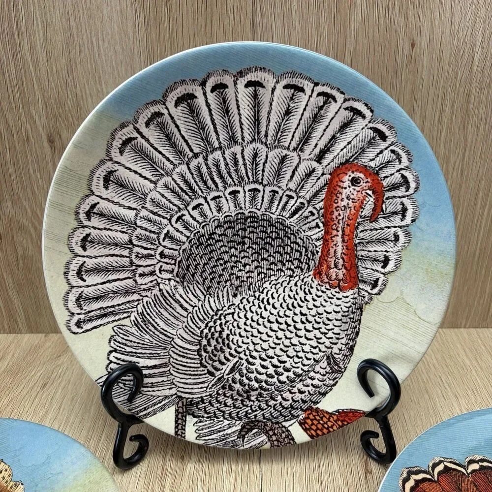 John Derian Set Of 4 Turkey Salad Plates Stoneware Thanksgiving Table Settings
